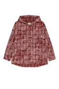 Unisex burgundy plaid hooded overshirt