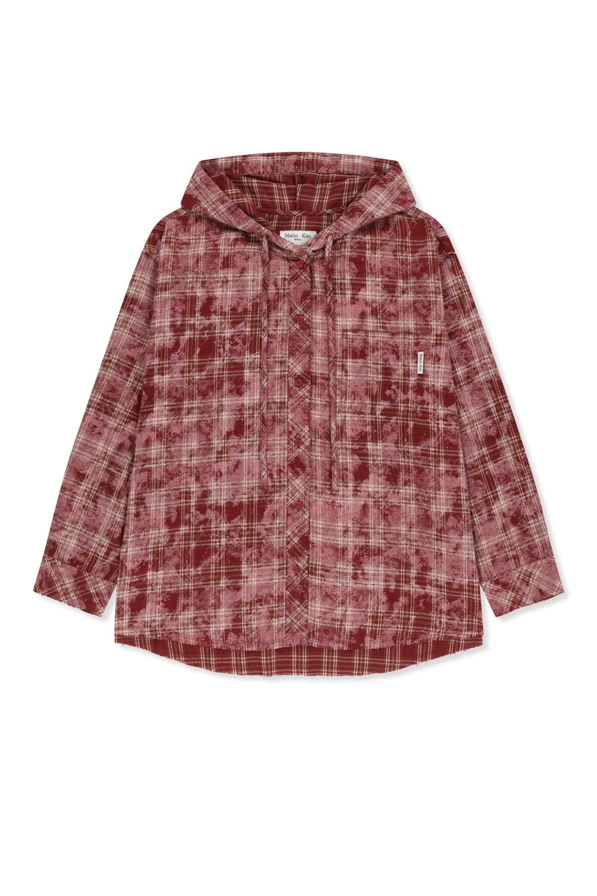 Unisex burgundy plaid hooded overshirt