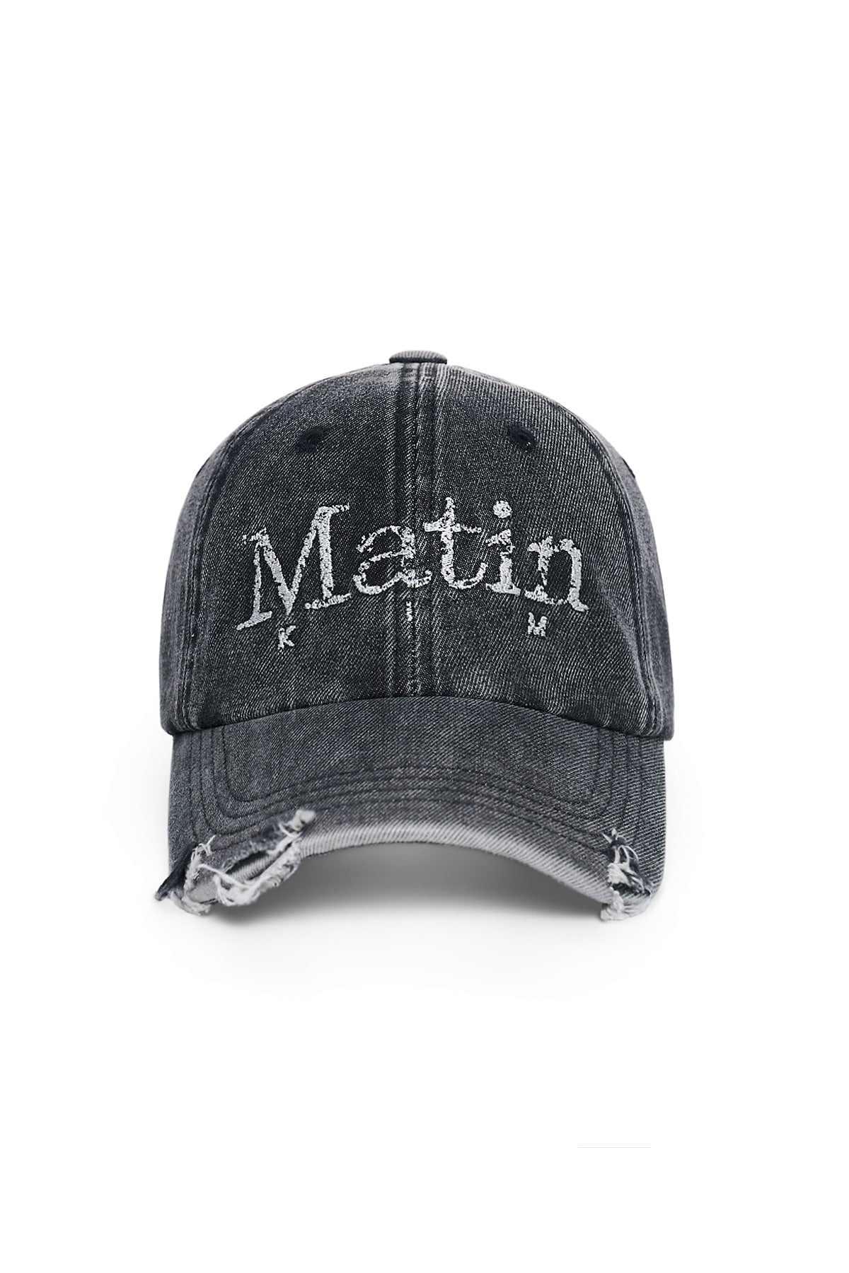 MATIN KIM distressed charcoal cotton denim baseball cap