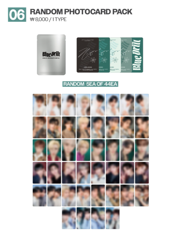 Blue Drift random photocard pack with five cards selected from 44 designs