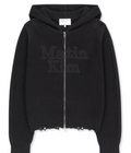 Charcoal MATIN KIM waffle-texture cotton knit zip-up hoodie with hood and front zipper