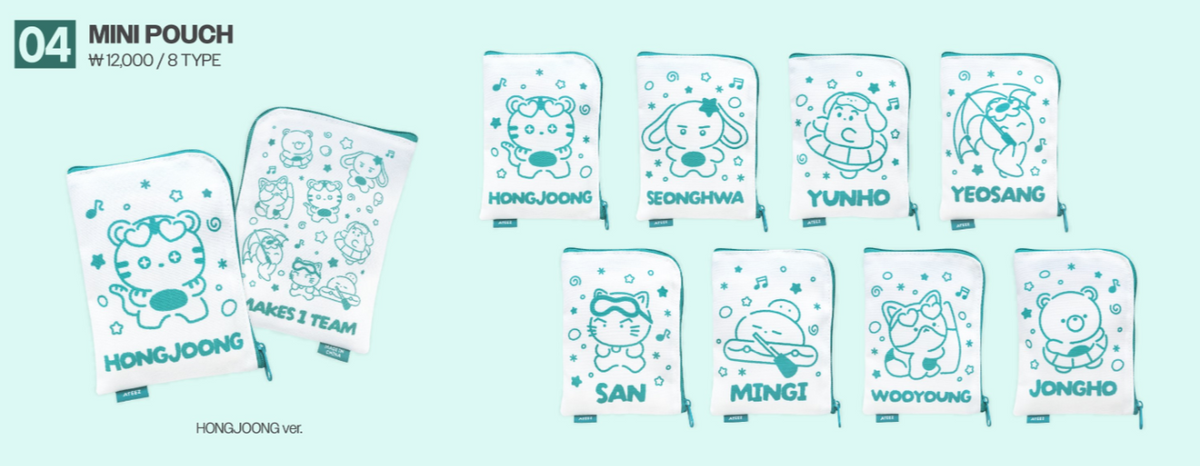 Blue Drift polyester mini pouch in eight character designs